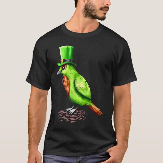 st patricks dayにレプレショーーン帽を被った緑の鳥 tシャツ (正面)