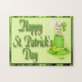 St patricks dayのマウスの帽子のクローバー ジグソーパズル (横)
