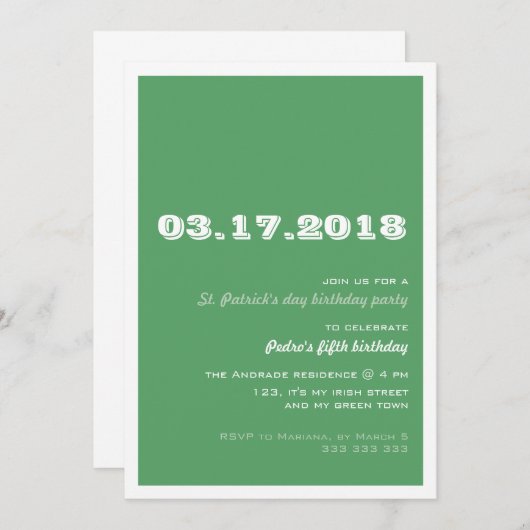 St patricks dayの誕生会第50のレトロの緑 招待状 (正面/裏面)