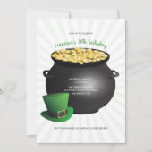 St patricks dayの誕生日Stハンバーグのポットの金ゴールドのシルクハット 招待状 (正面)