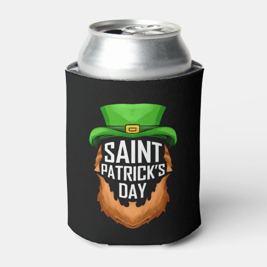 st patricks dayの赤ひげと緑の帽子のロゴ 缶クーラー (缶正面)