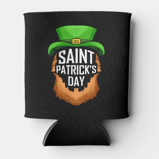 st patricks dayの赤ひげと緑の帽子のロゴ 缶クーラー (正面)