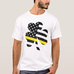 St patricks dayの金ゴールドラインアイルランドの米国旗 tシャツ