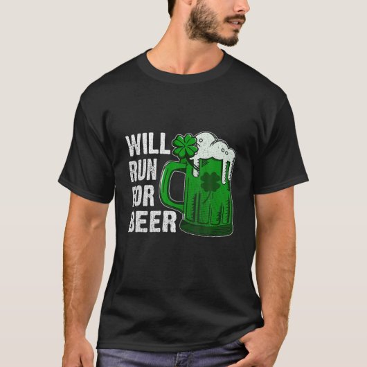 St patricks dayはビール走アイリッシュ・シャムロックに向かう tシャツ (正面)