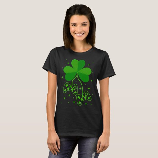 St patricks dayアイリッシュゲーマーシャムロックビデオゲーム株式会社 tシャツ (正面フル)