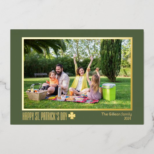 st patricks dayエレガントシャムロックの家族の写真 箔シーズンカード (正面)