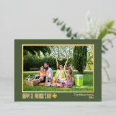 st patricks dayエレガントシャムロックの家族の写真 箔シーズンカード (立ち正面)