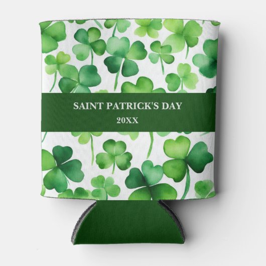 st patricks dayカスタムグリーンウォーター色シャムロック 缶クーラー (正面)