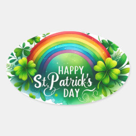 St patricks dayカラフルレインボーイラストレーション 楕円形シール
