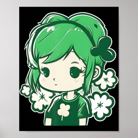 St patricks dayガールズシャムロックかわいいガールズアニメKa ポスター (正面)