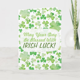 St patricks dayグリーンウォーター色シャムロックパターン カード