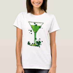 St patricks dayグリーンカクテル&レプレショーンホワイト tシャツ
