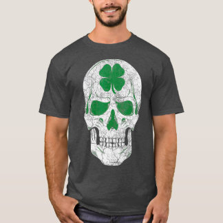 St patricks dayグリーンシャムロックスカルアイリッシュギフト tシャツ