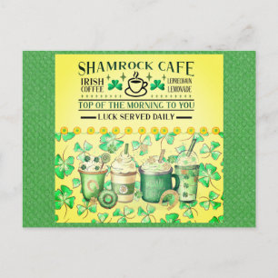 St patricks dayグリーンシャームロックアイリッシュカフェ ポストカード
