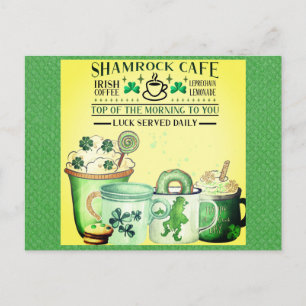St patricks dayグリーンシャームロックアイリッシュカフェ ポストカード