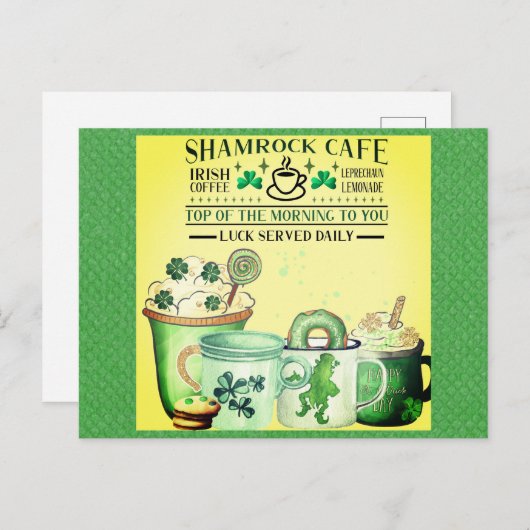 St patricks dayグリーンシャームロックアイリッシュカフェ ポストカード (正面/裏面)