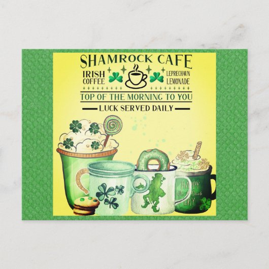 St patricks dayグリーンシャームロックアイリッシュカフェ ポストカード (正面)