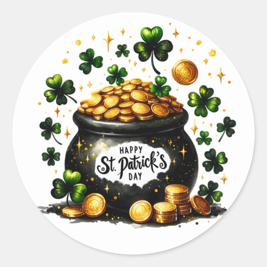 St patricks dayグリーンシャームロックポットの金ゴールドデザイン ラウンドシール (正面)