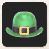 St patricks dayグリーンダービーハットオンブラック スクエアペーパーコースター (正面)