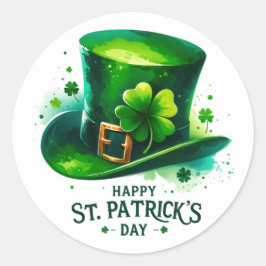 St patricks dayグリーンハットシャームロックイラストレーション ラウンドシール