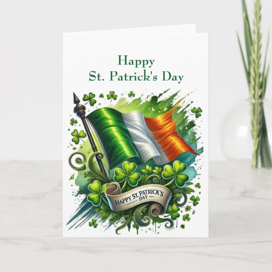St patricks dayグリーンフラッグシャムロックイラストレーション シーズンカード (正面)