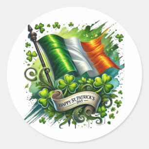 St patricks dayグリーンフラッグシャムロックイラストレーション ラウンドシール