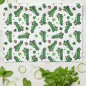 St patricks dayグリーンプレイドトラッククローバーリーフ キッチンタオル (折り畳み)