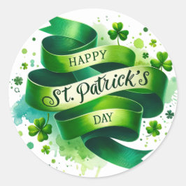 St patricks dayグリーンリボンイラストレーション ラウンドシール