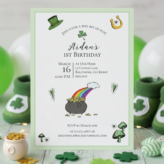 St patricks dayグリーンレインボー1st誕生日 招待状