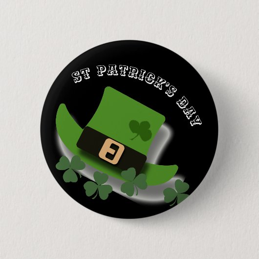 St patricks dayグリーンレプラチョンハットアンドシャムロック 缶バッジ (正面)