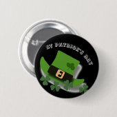 St patricks dayグリーンレプラチョンハットアンドシャムロック 缶バッジ (正面&裏面)