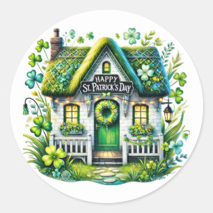 St patricks dayコテージイラストレーション ラウンドシール