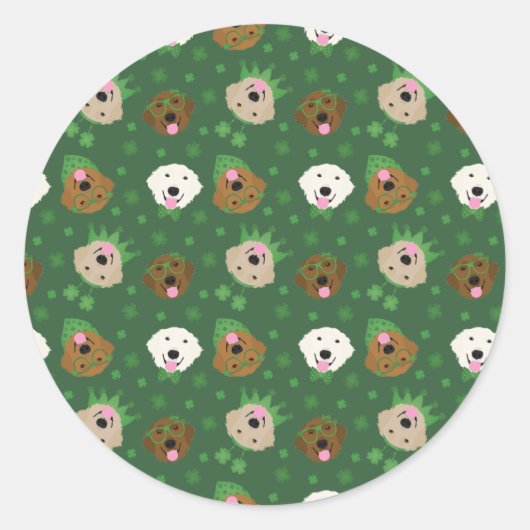 St patricks dayゴールデンレトリエバードッグ ラウンドシール (正面)