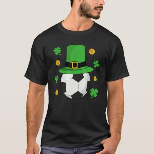 St patricks dayサッカーボールレプレシャンハットシャムロック tシャツ (正面)