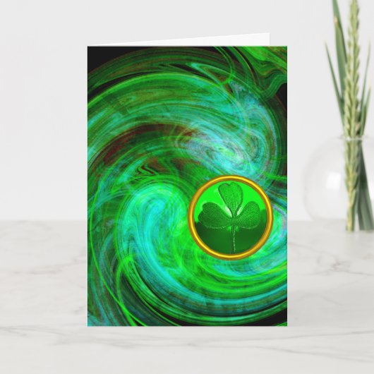 ST PATRICKS DAYシャムロックインブルーグリーンフラクタル カード (正面)