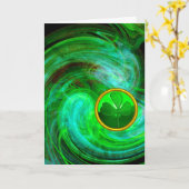 ST PATRICKS DAYシャムロックインブルーグリーンフラクタル カード (黄色い花)