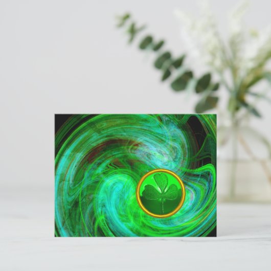ST PATRICKS DAYシャムロックインブルーグリーンフラクタル シーズンポストカード (スタンド正面)