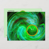 ST PATRICKS DAYシャムロックインブルーグリーンフラクタル シーズンポストカード (正面/裏面)