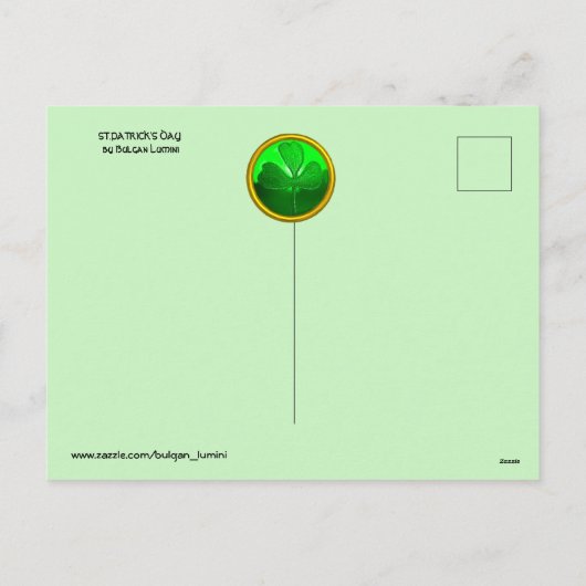 ST PATRICKS DAYシャムロックインブルーグリーンフラクタル シーズンポストカード (裏面)