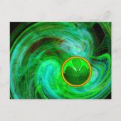 ST PATRICKS DAYシャムロックインブルーグリーンフラクタル シーズンポストカード (正面)