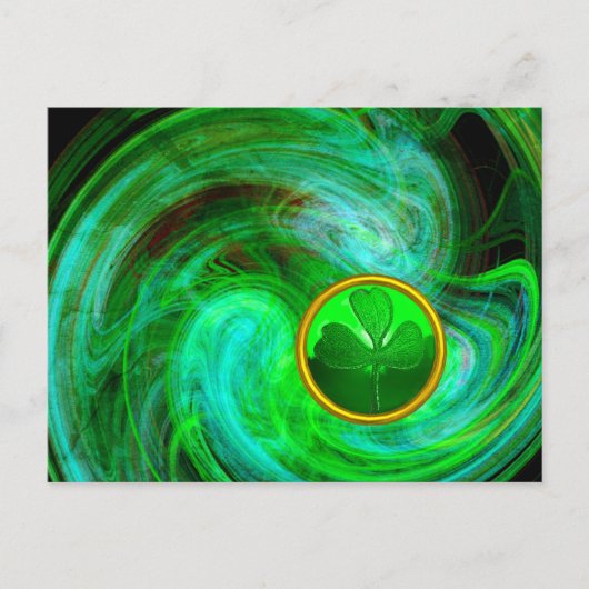 ST PATRICKS DAYシャムロックインブルーグリーンフラクタル シーズンポストカード (正面)