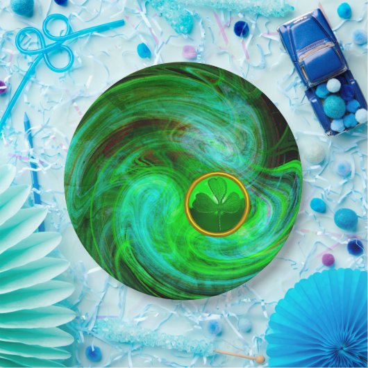 ST PATRICKS DAYシャムロックインブルーグリーンフラクタル ペーパープレート (パーティー)