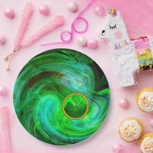 ST PATRICKS DAYシャムロックインブルーグリーンフラクタル ペーパープレート (パーティー)