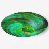 ST PATRICKS DAYシャムロックインブルーグリーンフラクタル ペーパープレート (アングル)