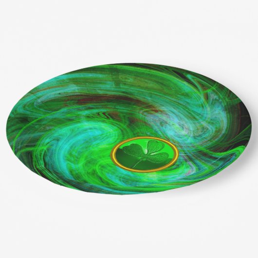 ST PATRICKS DAYシャムロックインブルーグリーンフラクタル ペーパープレート (アングル)
