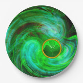 ST PATRICKS DAYシャムロックインブルーグリーンフラクタル ペーパープレート (正面)