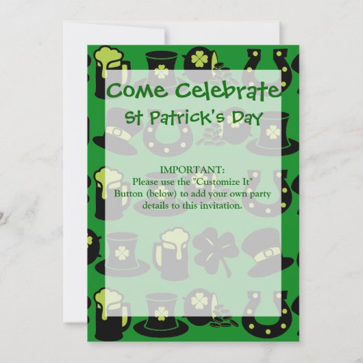 st patricks dayシャムロックポットオブ金ゴールドグリーンビール 招待状 (正面)