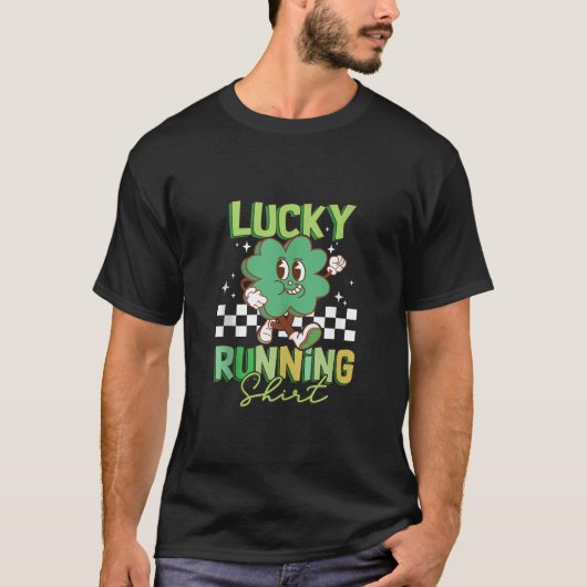 St patricks dayシャムロックラッキーランニおもしろいン tシャツ (正面)