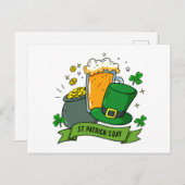 St patricks dayシャムロック金ゴールドビアハット |休日 シーズンポストカード (正面/裏面)