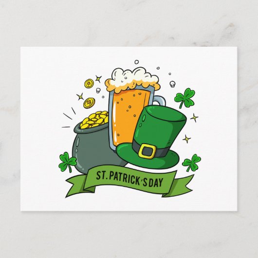 St patricks dayシャムロック金ゴールドビアハット |休日 シーズンポストカード (正面)